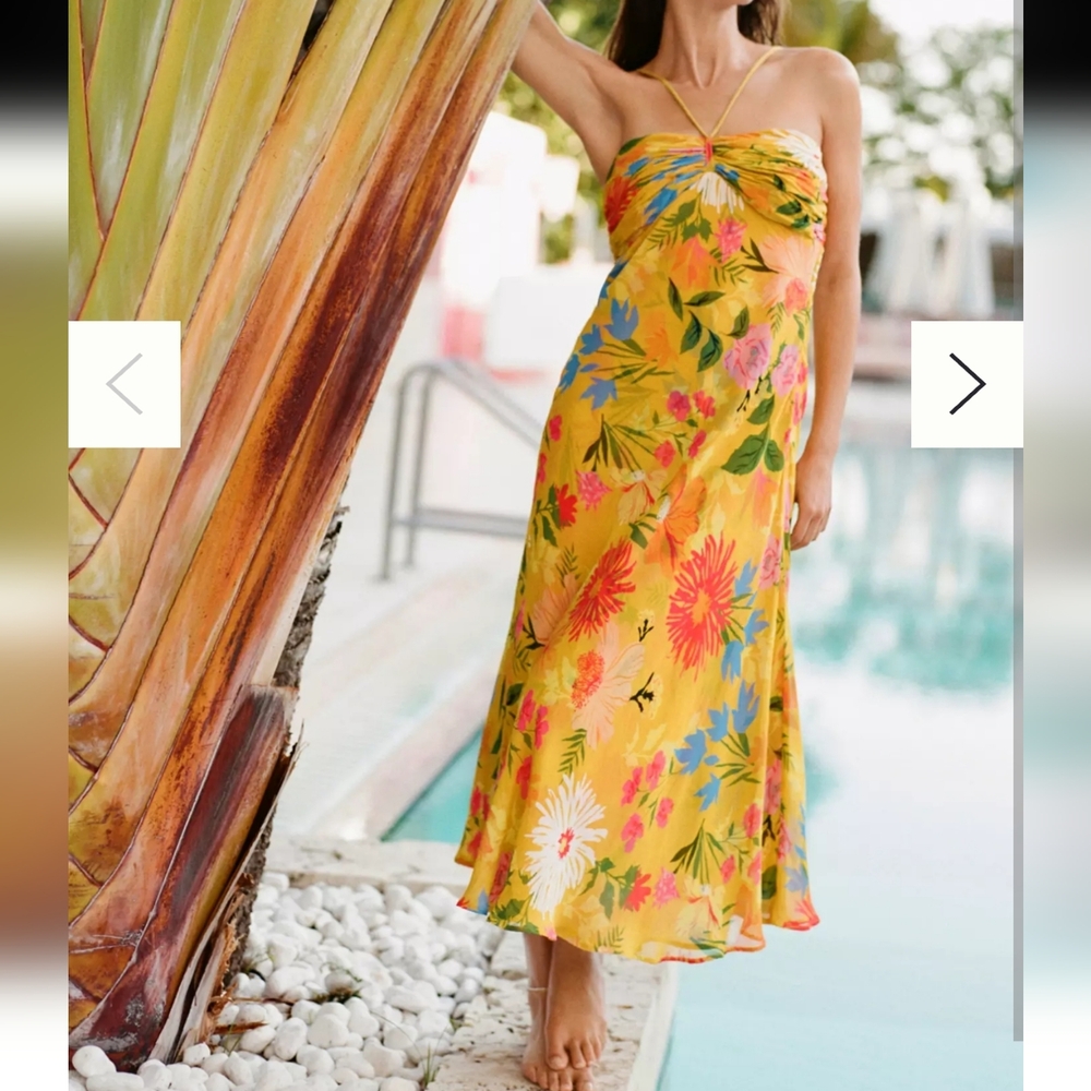 By Anthropologie NWT Halter Slip Dress In Yellow Floral Size Small